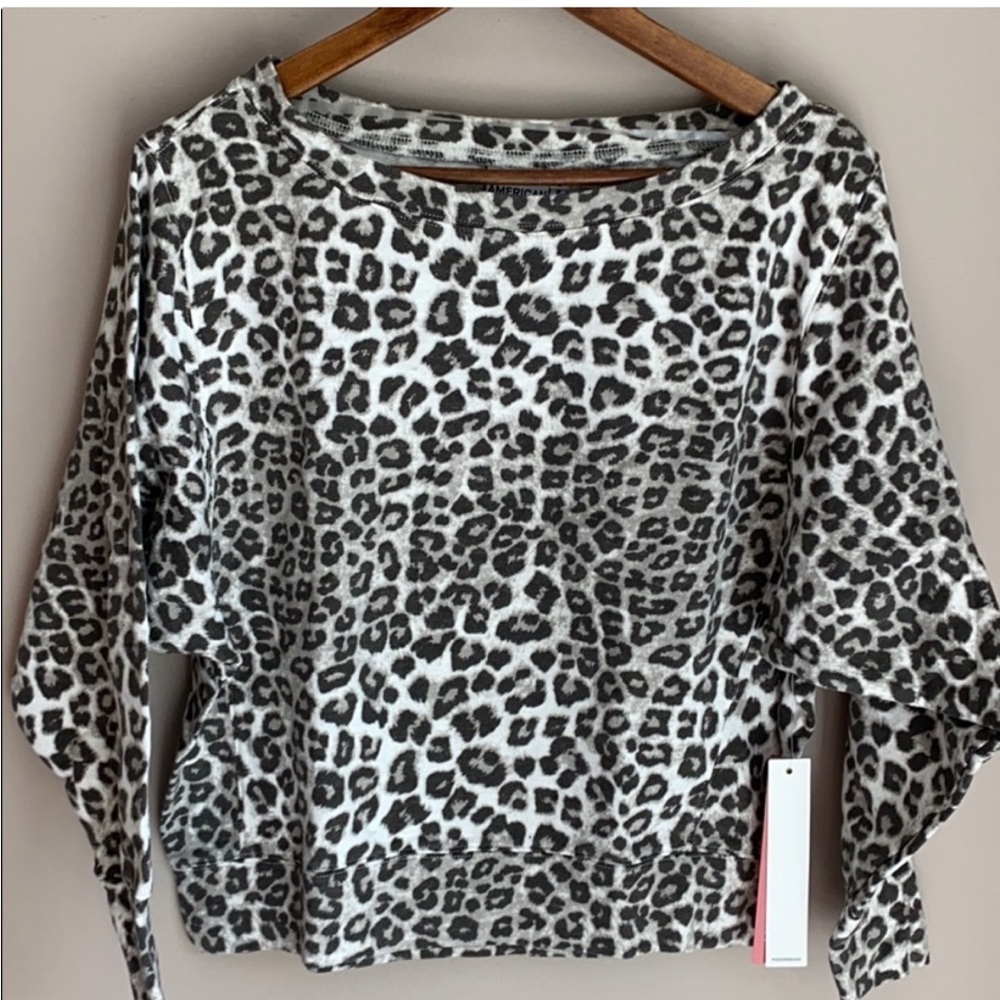 NWT Good American Cheetah Print Boatneck Pullover Sweatshirt Size  0 - Picture 6 of 6